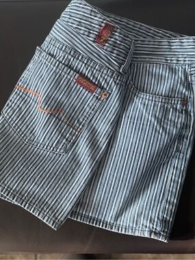 7 For All Mankind Blue and White Striped Women’s Skirt